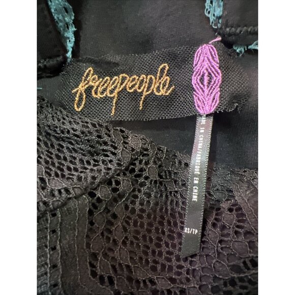 FREE PEOPLE ~X Small ~ Teal & Black Lace NATASHA Bodycon High Neck Dress - Picture 9 of 16